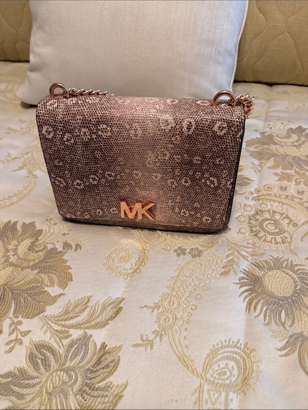 Michael Kors Brown Textured MK Chain Crossbody